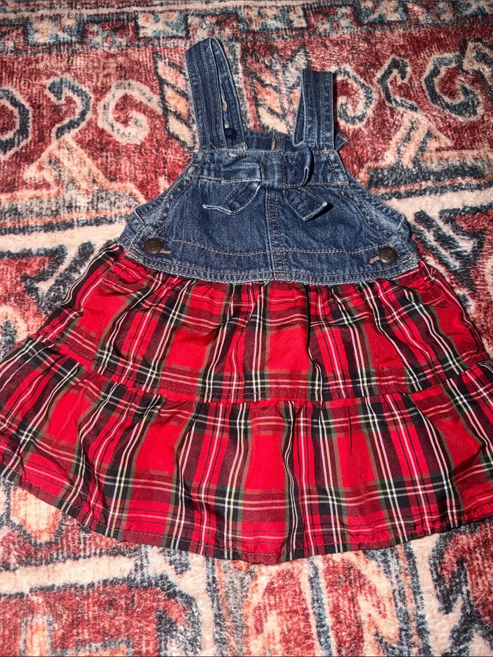 OshKosh B'gosh Red Plaid Denim-Bib Skirt